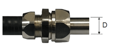 Metal conduit connector with measurement labeled D