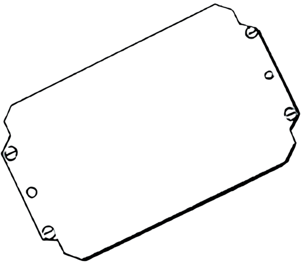 A black-and-white line drawing of a mounting plate for an electrical box