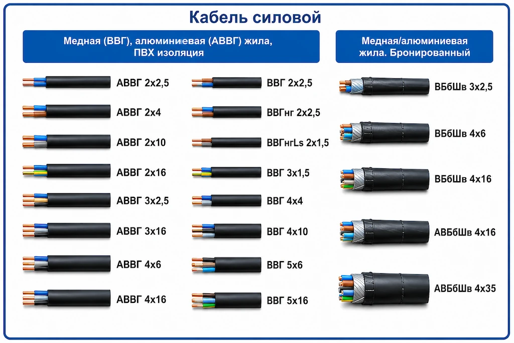 типы силовых кабелей