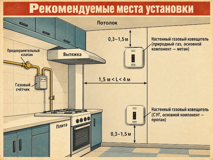 Где установить датчик на кухне квартиры