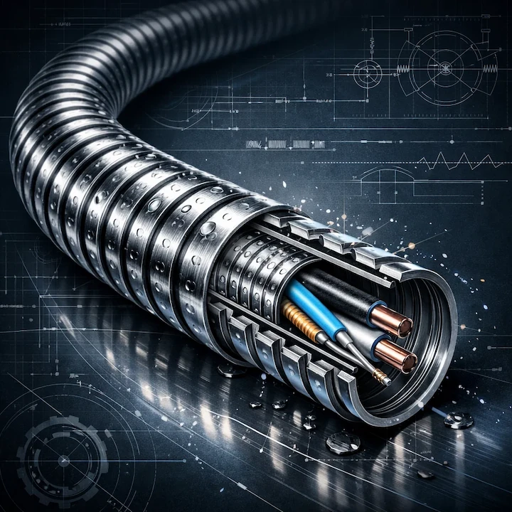 Flexible metal jacket: galvanized, stainless, PVC insulated