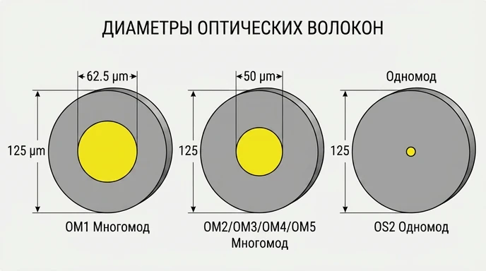 Диаметры оптических волокон
